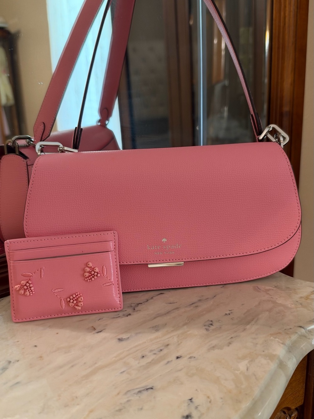 kate spade Pink Leather Shoulder Bag with Matching Cardholder